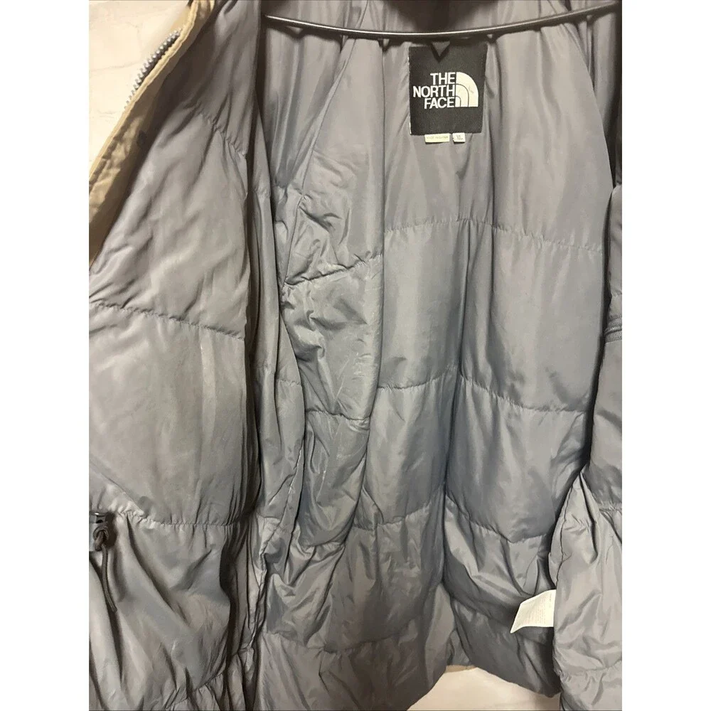 Vintage The North Face Goose Down Coat Jacket XL Beige Full Zip and botton